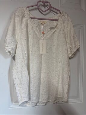 grand & greene White Eyelet Peasant Blouse
